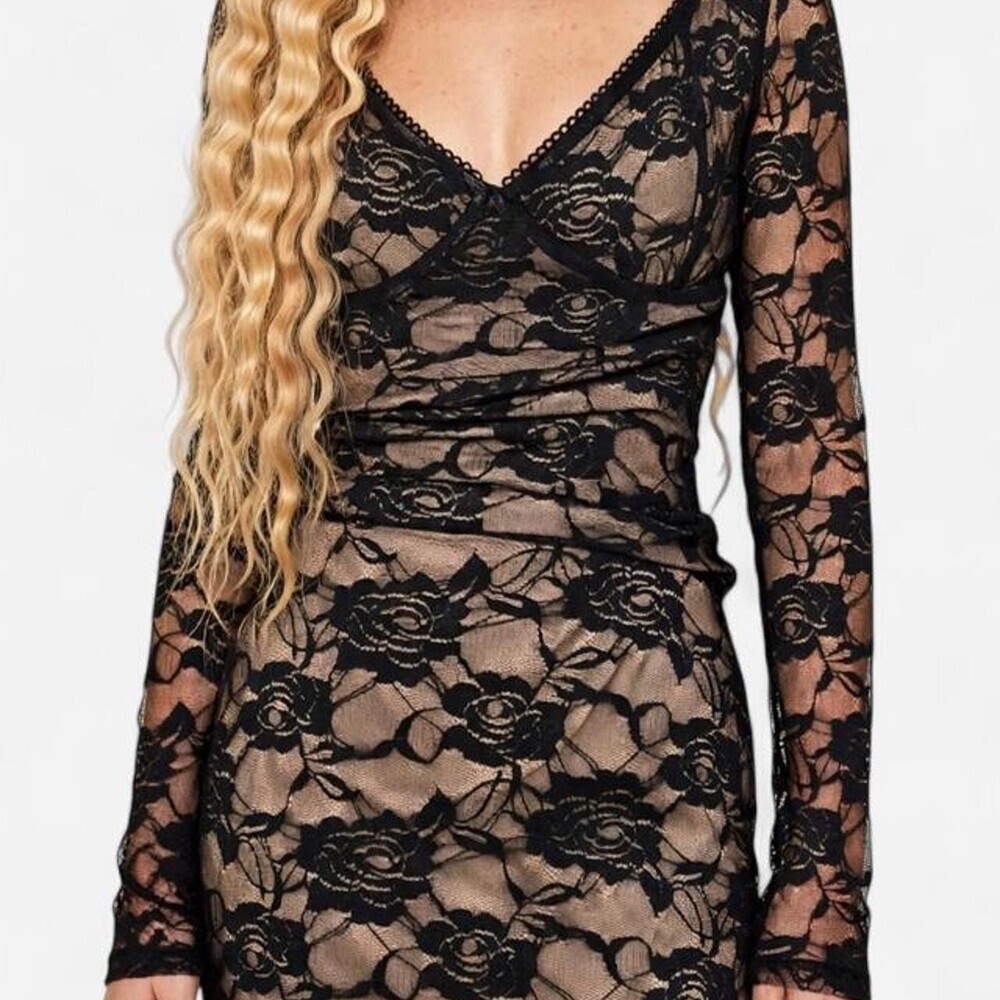 Black fairycore lace mini dress